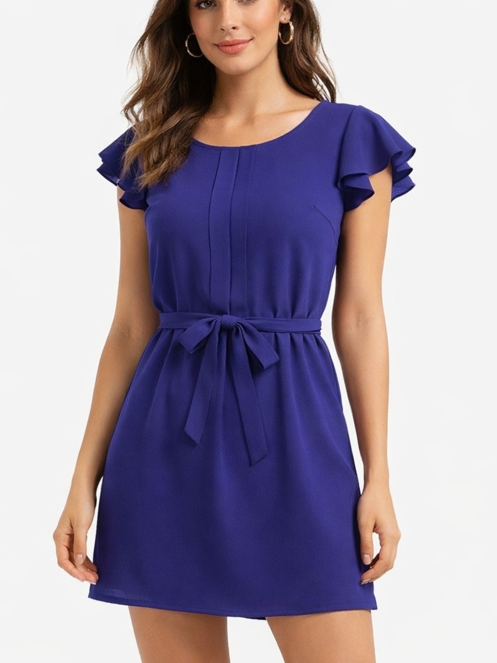 Costa Blanca Cobalt Blue Tie-Waist Flutter Sleeve Mini Dress